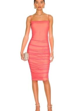 Superdown Slim Fit Coral Pink Spaghetti Strap Midi Dress
